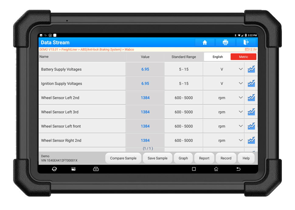 Launch X-431 V+ SmartLink HD Truck Diagnostic Tool Data Stream
